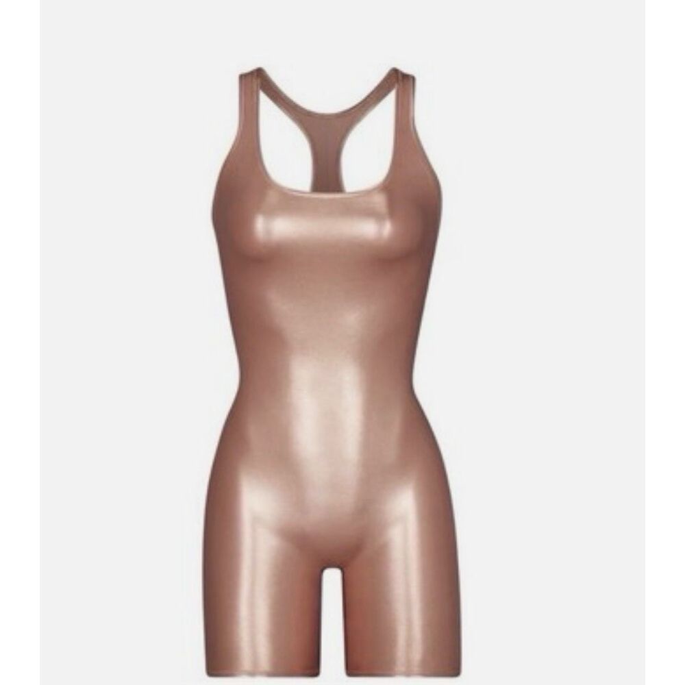 Skims Metallic Swim Cycle Suit - S/M - Champagne
